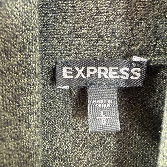 Express Large Sweater Open Front Cardigan Gray Green Shawl Long Sleeve Ruching - Picture 6 of 10